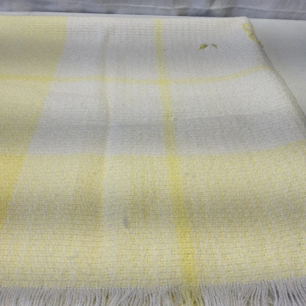 The Three Weavers Butterfly Plaid Baby‎ Blanket Yellow Fringed Embroidered